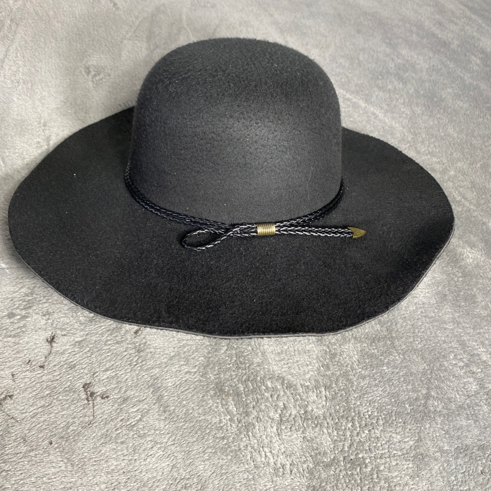Floppy Hat Women OS Black Wide Brim Felt Braided Cord Western Boho